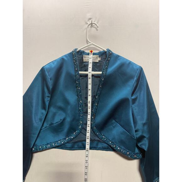 Montage by Mon Cheri Teal Satin Beaded Bolero Jacket Size 18W - Picture 11 of 11